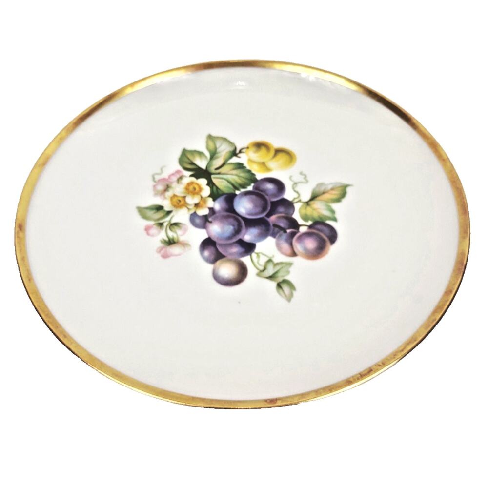 Vintage Hutschenreuther Pasco Porcelain Grape Plate Gold Trim Bavaria Germany 8"
